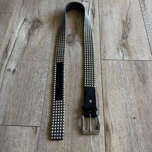 Y2k BAD Black Genuine Leather Silver Pyramid Studded Punk Emo Belt Size 34